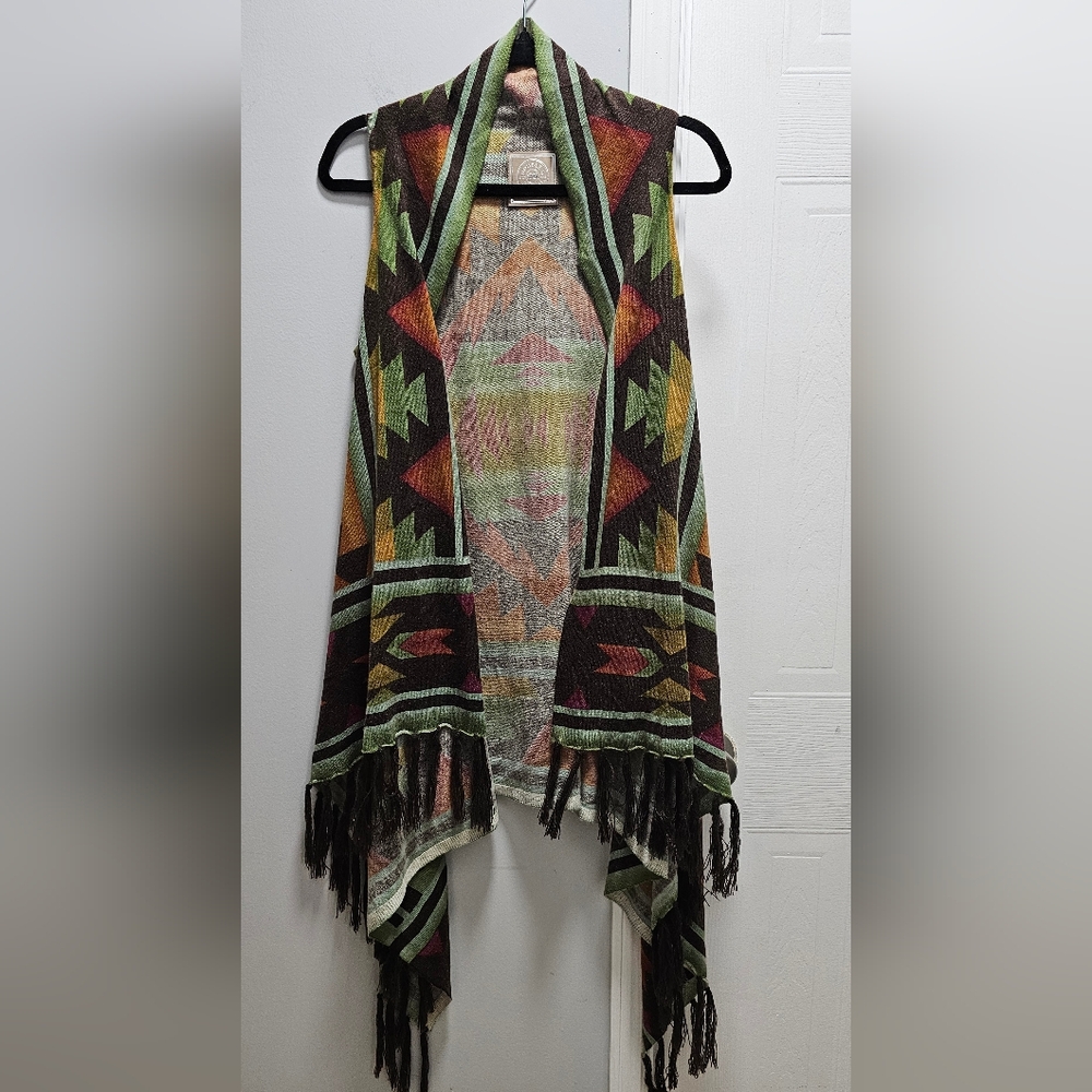 Double D Ranch Southwestern Fringe Vest Ranchwear Aztec Knit S/M
